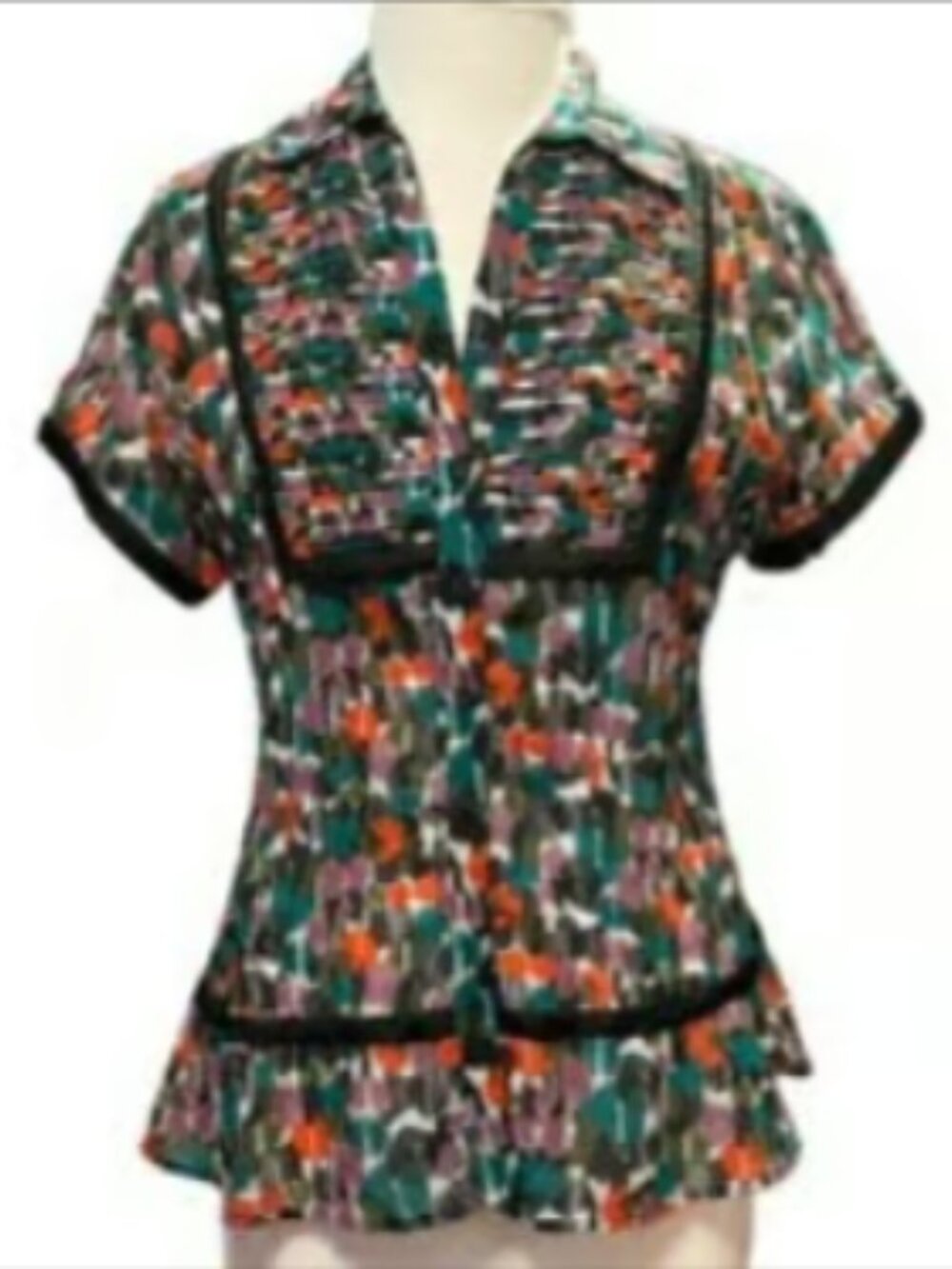NY Collection Floral Peplum Blouse Large Short Sleeve Top Colorful